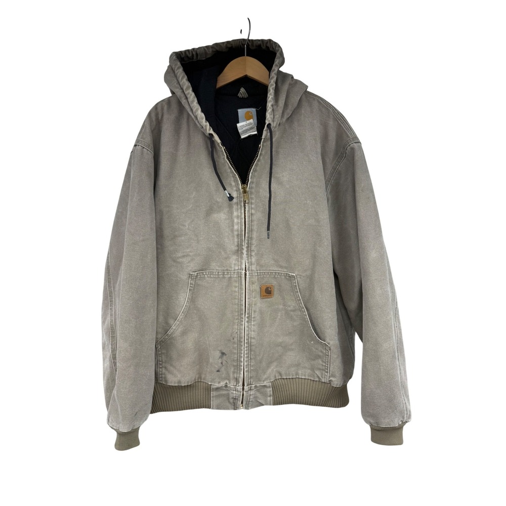Carhartt J130 DES Jacket Mens XL Desert Sand Quilted Lined Hooded thrashed worn